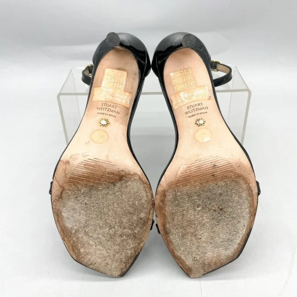 Stuart Weitzman Nudistcurve Black Patent Leather Strappy Stiletto Heel - Picture 12 of 14